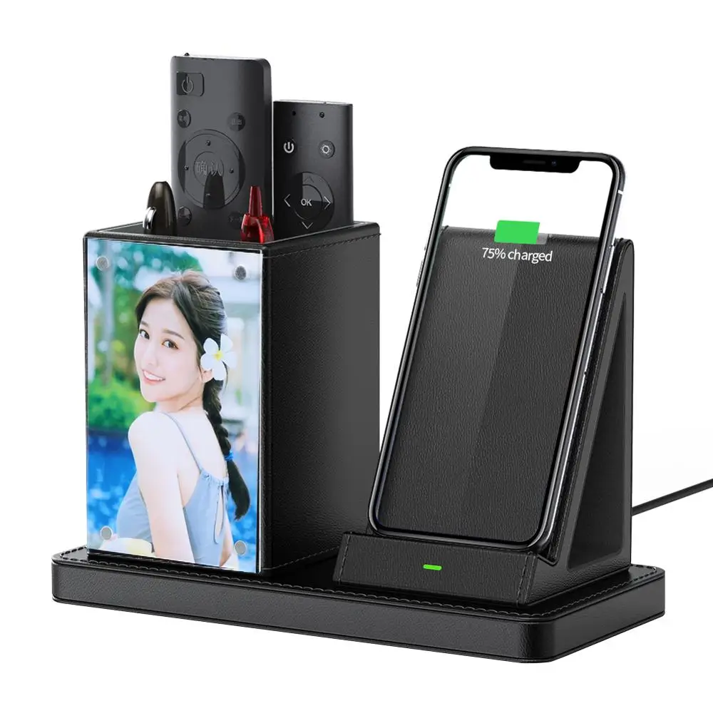 

New! Pen Holder with Wireless Charging Stand, Wireless Charger Station Office Stationery Desk Organizer Phone Holders Charger
