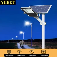 YIIBET 200W 100W Wireless Waterproof LED Solar Street Lights Backyard Street Lamps Security Flood Lighting Remote Control & Pole