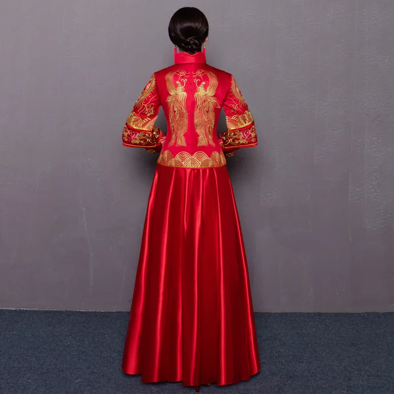 

3XL Embroidery Phoenix Bride Wedding Dress Exquisite Cheongsam Chinese Style Marriage Set Oriental Qipao Vintage Bride Costume