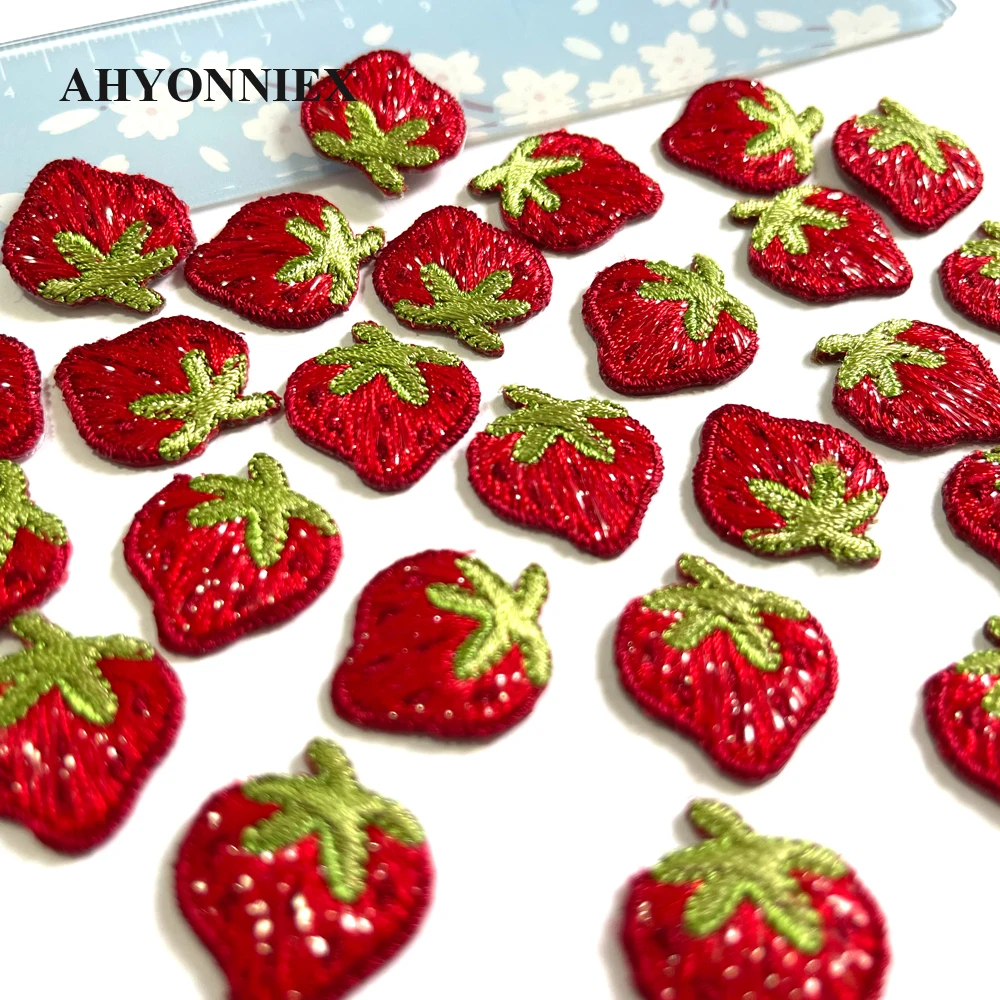 

High Quality 10pcs Cute Student Notebook Embroidery Mini Strawberry Patches Iron on Patches for Jeans DIY Clothing Accessories