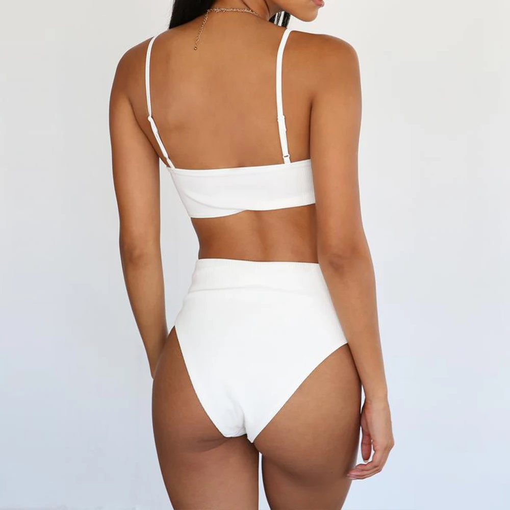 Женский бикини с высокой талией телесного цвета сексуальный купальник из двух