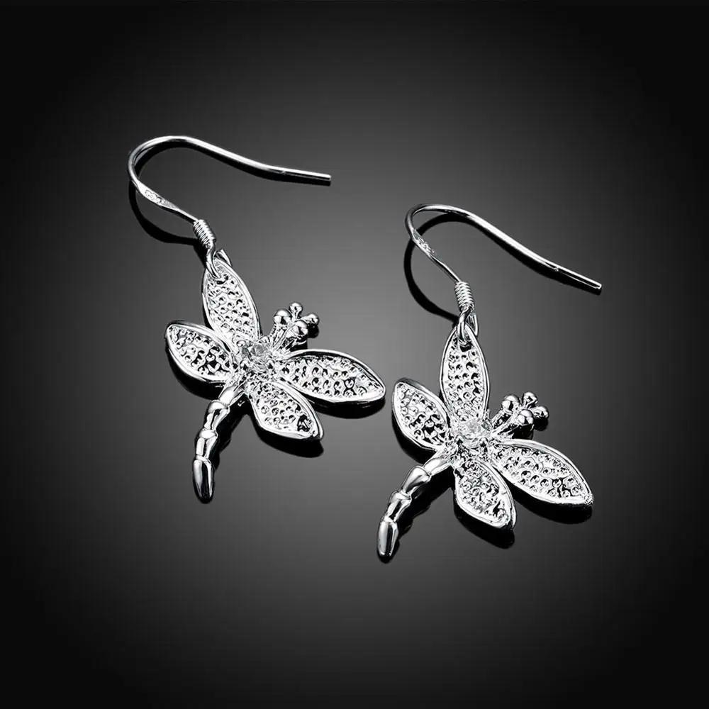 

New Fashion 925 Sterling Silver Insect Dragonfly Zircon Drop Earrings For Women Girls Wedding Party Gifts Fine Jewelry