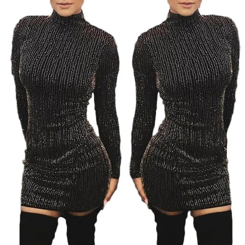 Женский трикотажный мини-свитер с блестками и высокой талией | Женская одежда