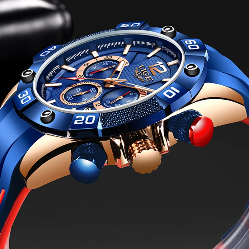 Часы наручные LIGE Мужские кварцевые модные брендовые Роскошные спортивные