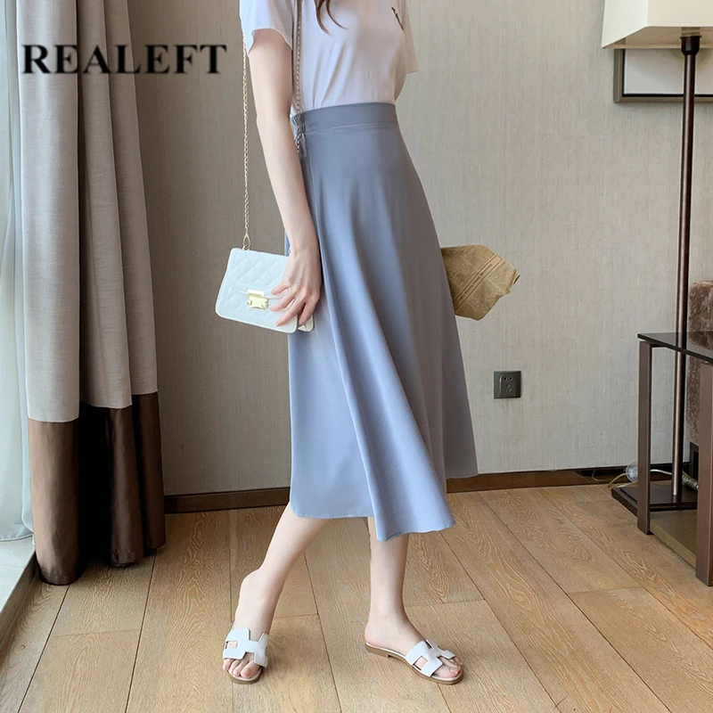 

Юбка-миди трапециевидная однотонная с высокой талией и поясом на резинке