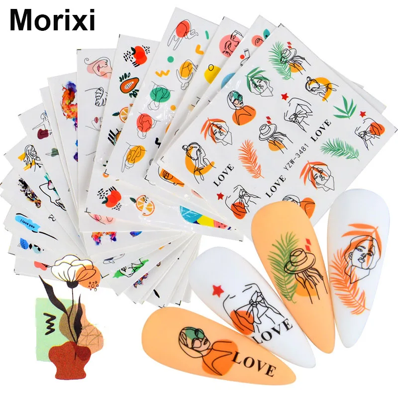 

Morixi water decals small size sample face animals plant flower printing DIY manicure decoration slider nail sticker FW085