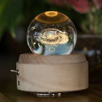 new crystal ball rotating wooden music box decoration starry sky led nightlight creative home decoration valentines day gifts