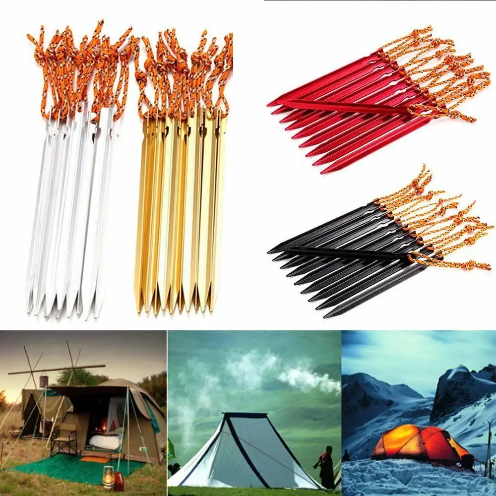 

30pcs/lot 18cm Heavy Duty Aluminium Alloy Tent Peg Nail 700I Canopy Camping Stake Pegs with Rope Hot Sale Traveling Ground Nail