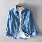 Мужская хлопковая рубашка с длинным рукавом, 6 цветов