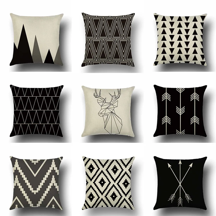 

Black and White Cushion Cover Deer Mountain Arrow Sofa Pillow Cases Bedroom Home Decor Car Office Holiday Decorative Accessories
