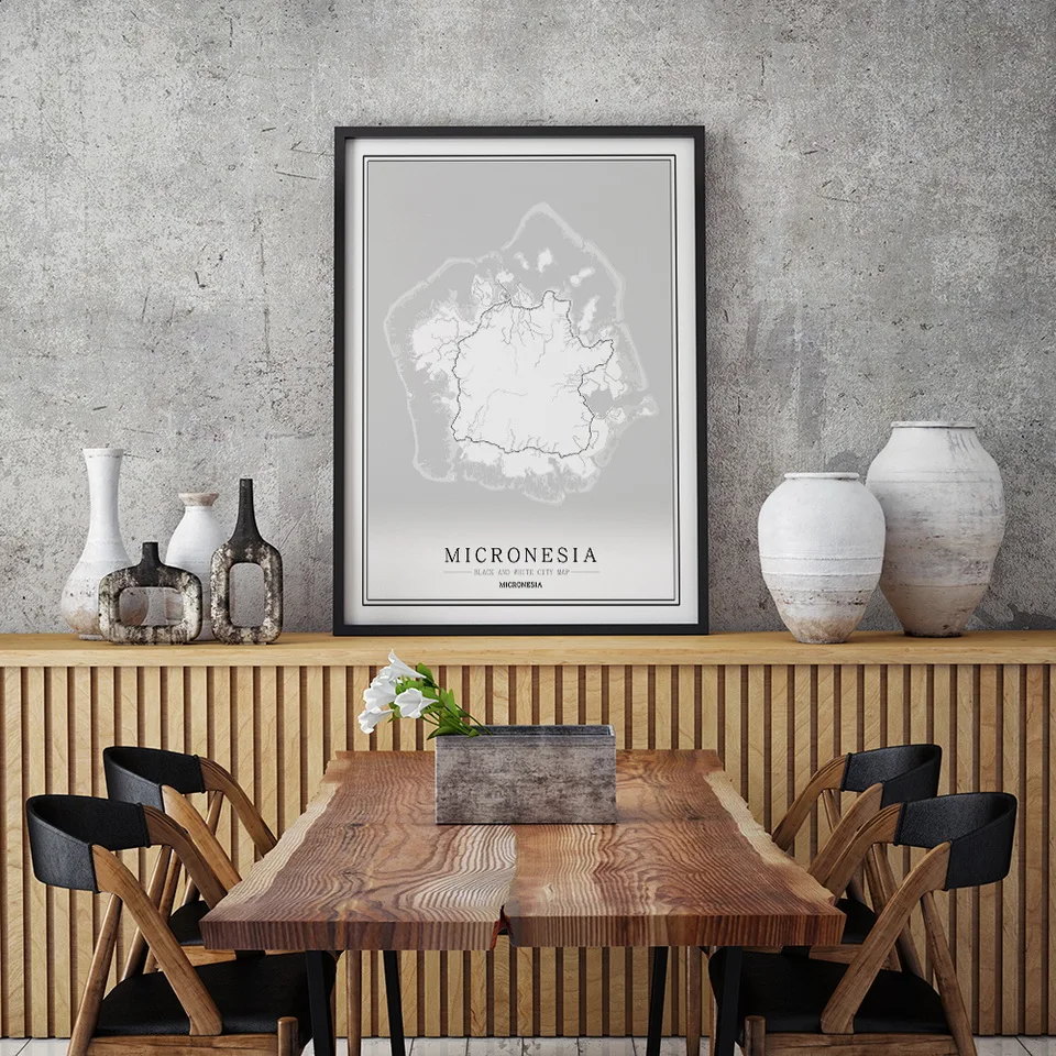

Micronesia Black and White Creative abstract City Map Poster Island Wall Art Paintings Pictures Home Decor Canvas Painting