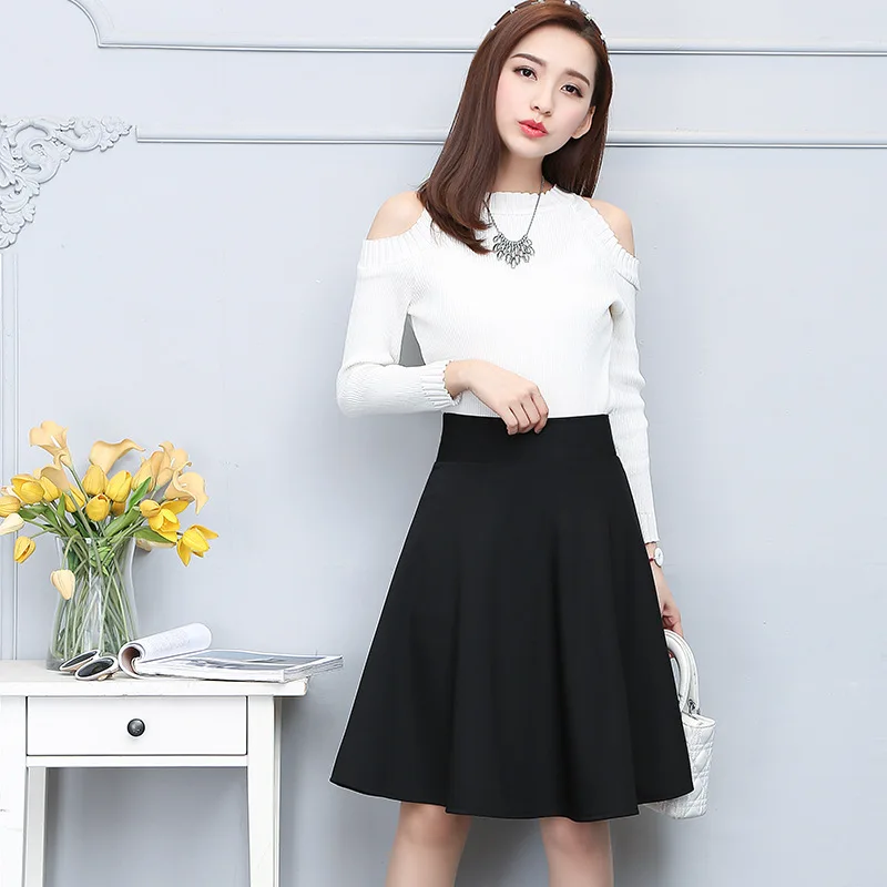 

Short Skirts Women 2021 Autumn Vintage Woven College Korean Style Black Cover Knee Pleated High Waist Skirt Soft Female Spring