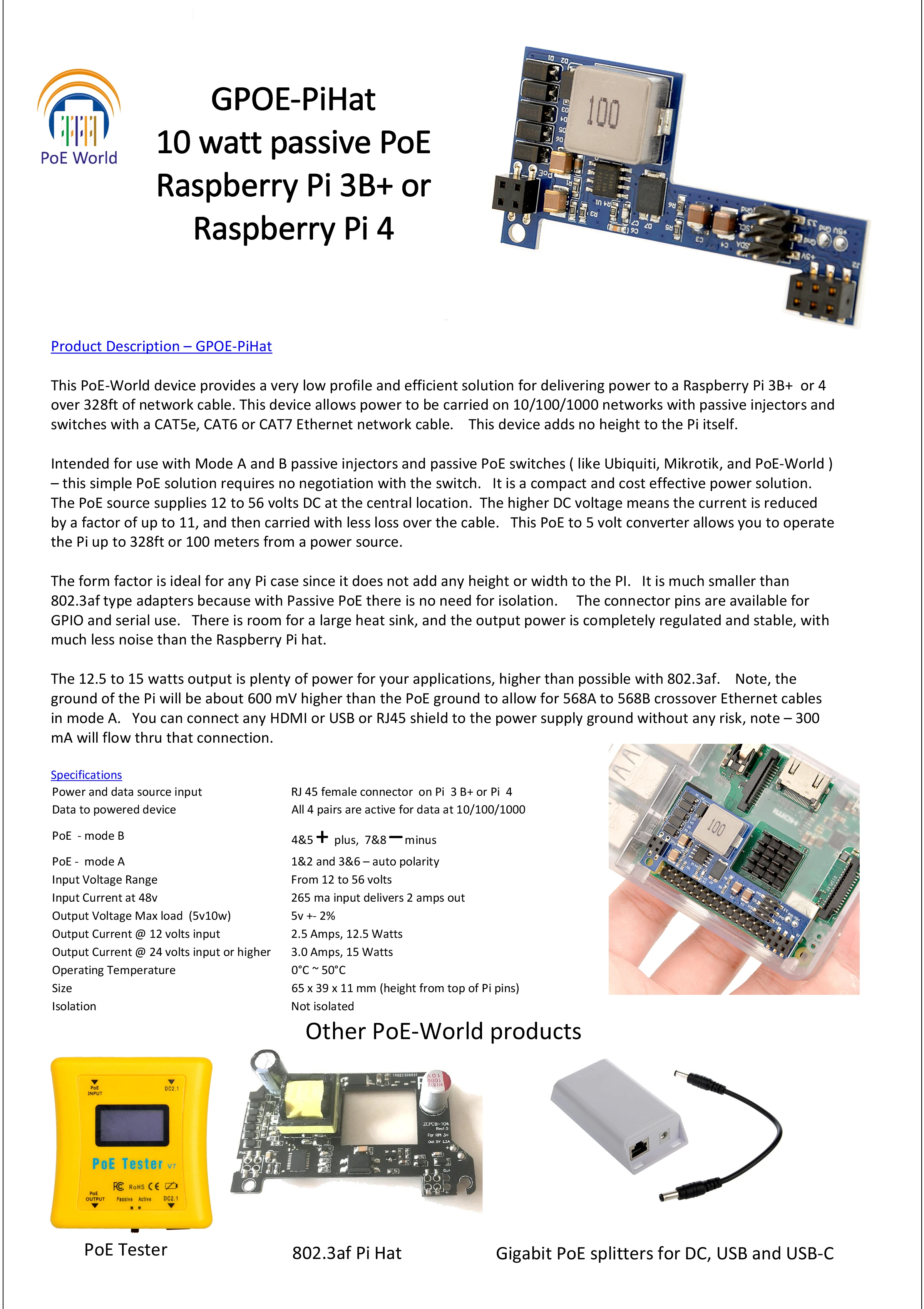 PoE World- Raspberry Pi 4 4B 3B + Plus Power Over Ethernet PI HAT 24 В Пассивный POE DC 5 2A | Мобильные телефоны и