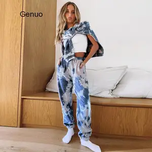 Женская одежда для отдыха с принтом Tie-Dye, индивидуальная толстовка, спортивный костюм, облегающие брюки, спортивный костюм, осень 2020, Модный комплект одежды для бега