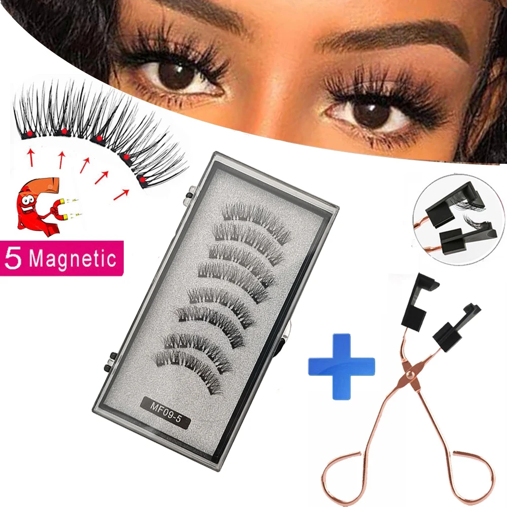 

5 magnetic eyelashes natural with 3D magnet handmade 8PCS magnetic lashes Tweezer Set Mink eye lashes faux cils magnetiqu