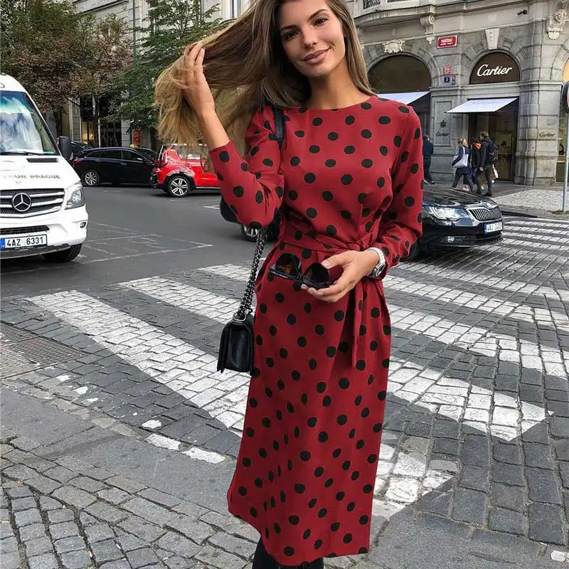 Женское офисное платье Susi & Rita Элегантное повседневное в горошек с длинным