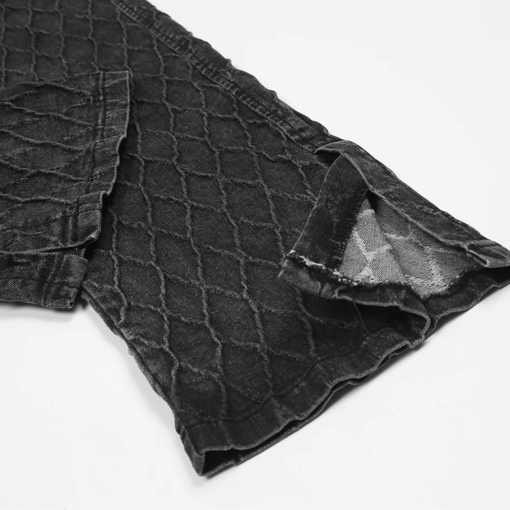 2021 New Arrival Rhombus Plaid Washed Men Vintage Jeans Trousers Solid Slim Casual Slit Hem Drawstring Denim Pants Ropa Hombre