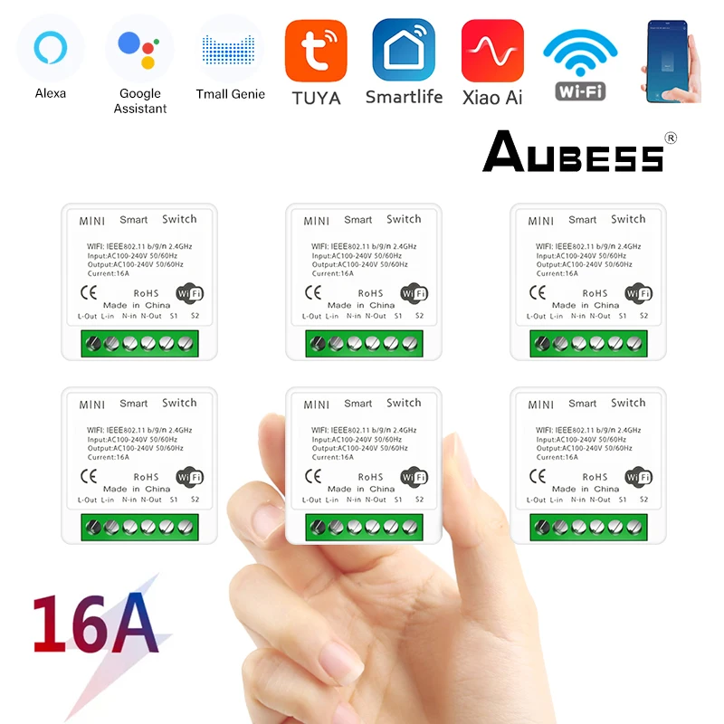 

Aubess DIY Bluetooth-compatible Wi-Fi Smart Light Switch Timer Smart Life APP Wireless Remote Control Works With Alexa Google