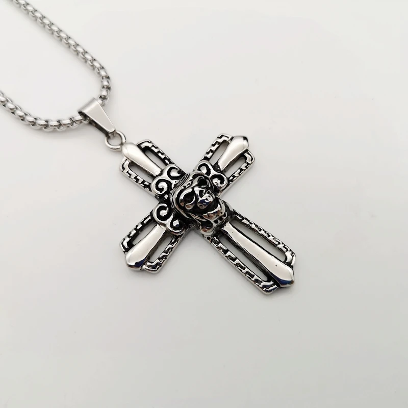 

2021 AW new hollow out apeman cross pendant & necklace Vintage 316 stainless steel stylish cross necklace man jewelry