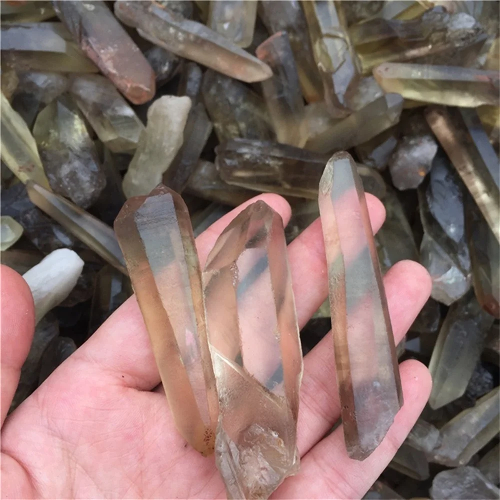 Semilla de Lemurian Natural, punto de cristal de cuarzo ahumado, espécimen de...
