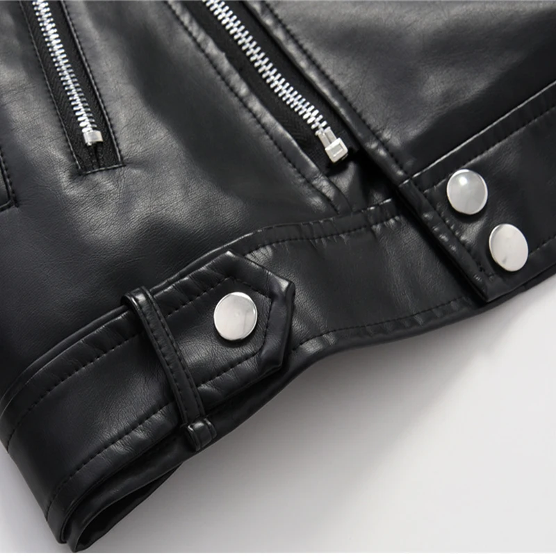 

Oversized Black PU Leather Jacket Women 2019 Classic Moto Biker Jacket Spring Autumn Lady Basic Coat Plus Size XXL Outerwear