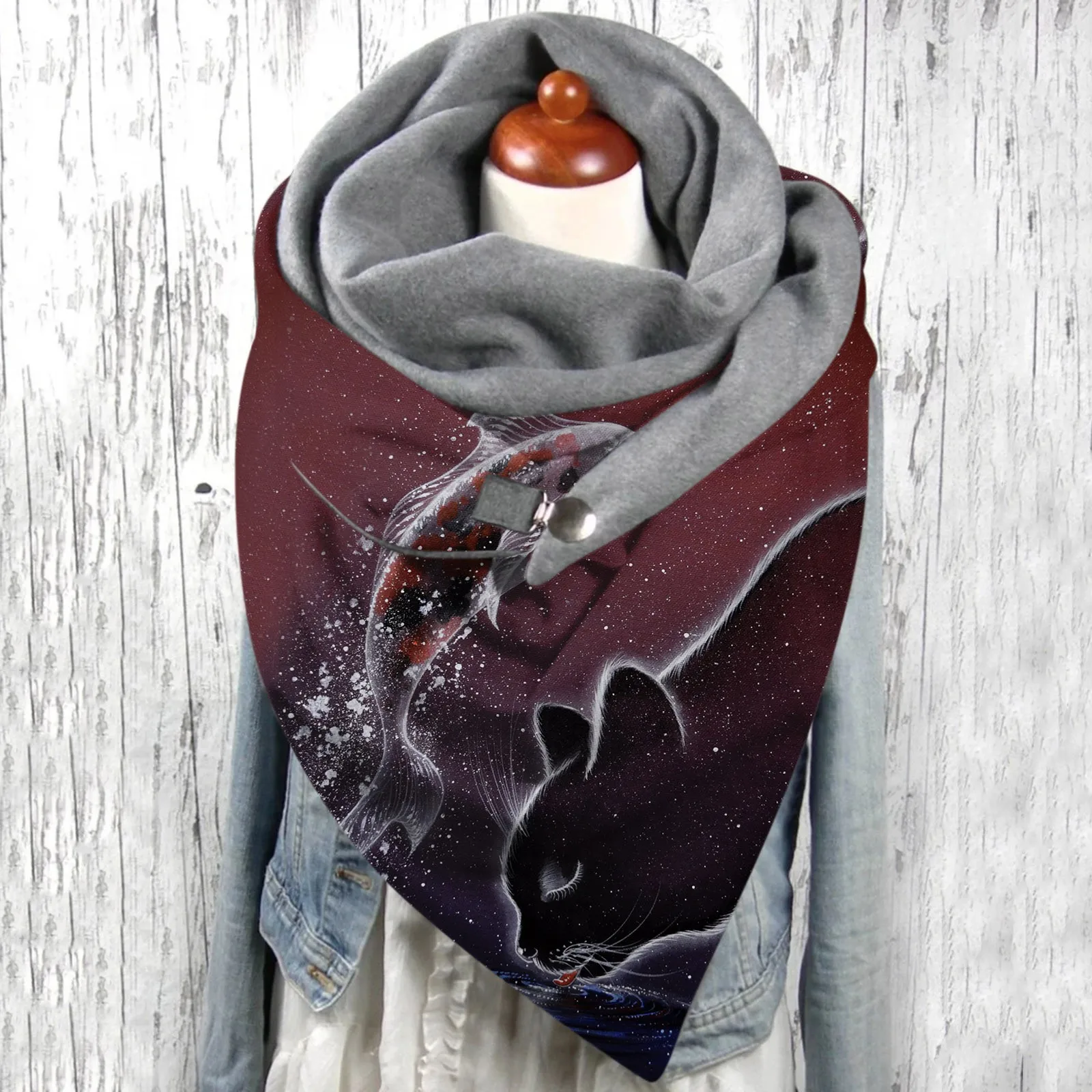 

Женский Теплый двухслойный Шарф с принтом кошки, на осень/зиму