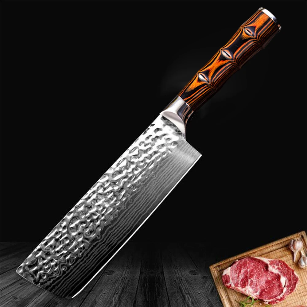 Кухонный нож шеф повара японский дамасский молот с узором для мяса Nakiri gyuto