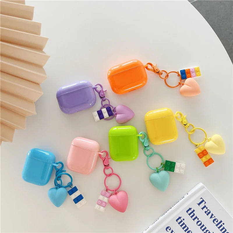 

Cute Love Heart Pendant Color Case For AirPods Pro 1 2 Earphone Case Stylish Keychain Soft Silicone Protection Cover Funda