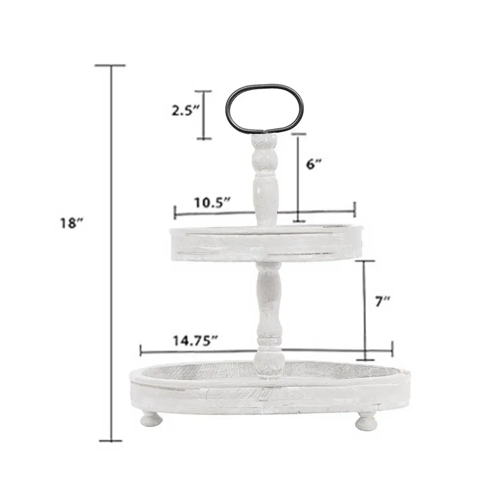

Kitchen Round Wooden Pallet Detachable Country-style Decor Tray Double Layer Pastry Tray Retro Done Old Snack Fruit Container