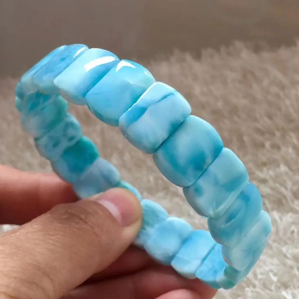 Натуральный Синий Larimar прямоугольник из бисера браслет для женщин мужчин 13x8 мм
