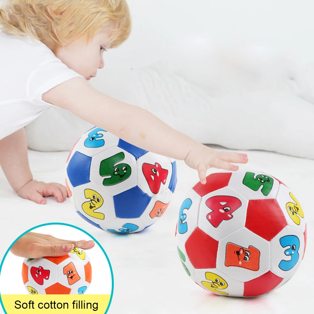 Baby Grip Faux Leather Stuffed Soccer Ball with Chiming Bell Sensory Musical Toy For Kids Children Birthday Xmas Gifts