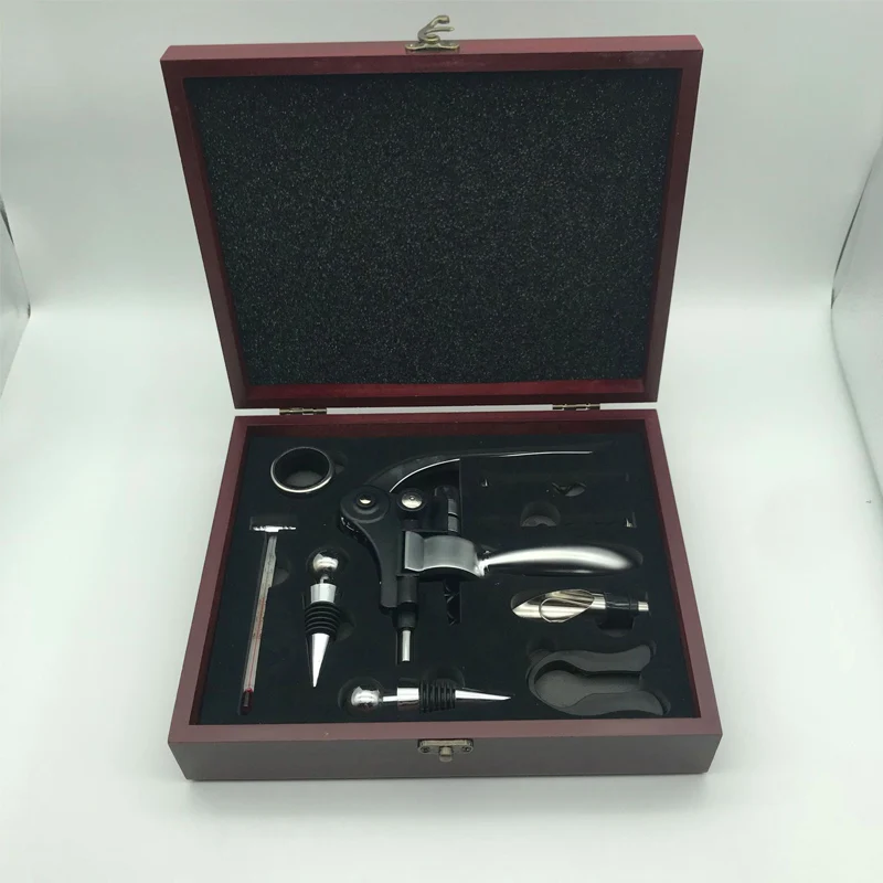 Stainless Steel Rabbit Opener Wine Corkscrew with Wood Gift Box Pourer Stopper Thermometer Foil Cutter Drip Ring Bottle | Дом и сад