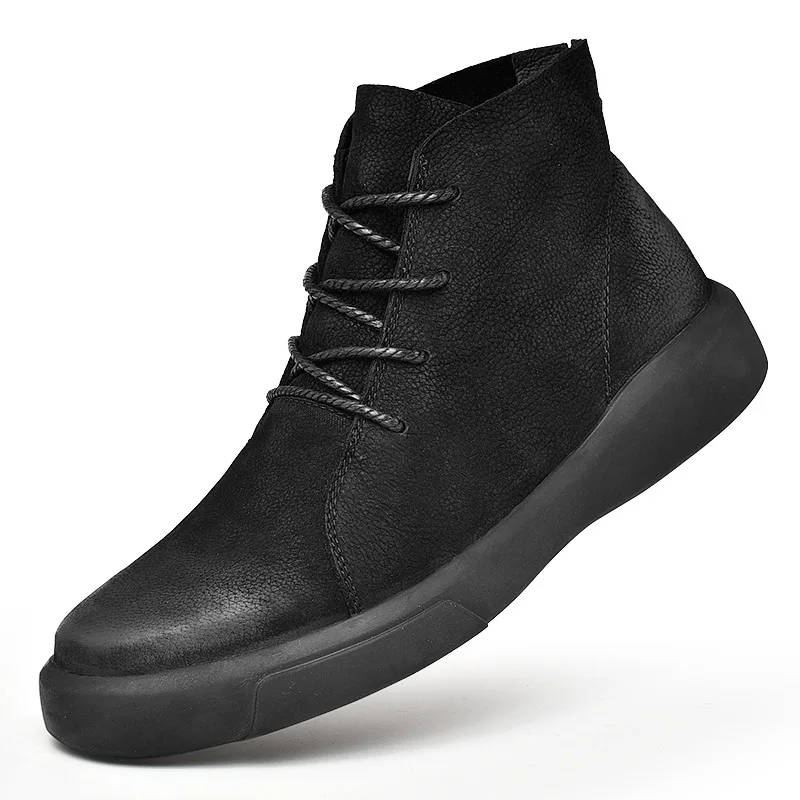 black men boots Merkmak/зимние мужские теплые ботинки; ботильоны; мужские теплые байкерские ботинки из натуральной кожи с плюшевой подкладкой; Осенняя Мужская Уличная обувь; размеры 38-47 - Цвет: black men boots