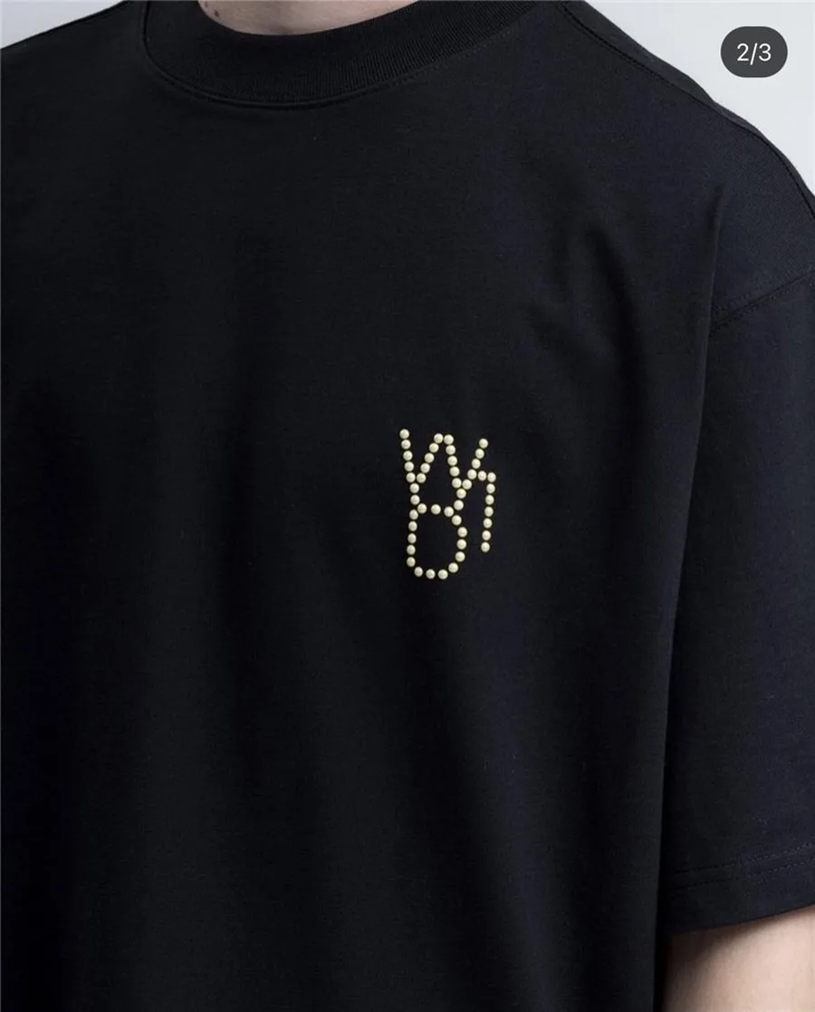 

WE11DONE Yellow Oversize Pearl T-shirt Men Women Welldone Tops Korean Casual Tee shirts for women