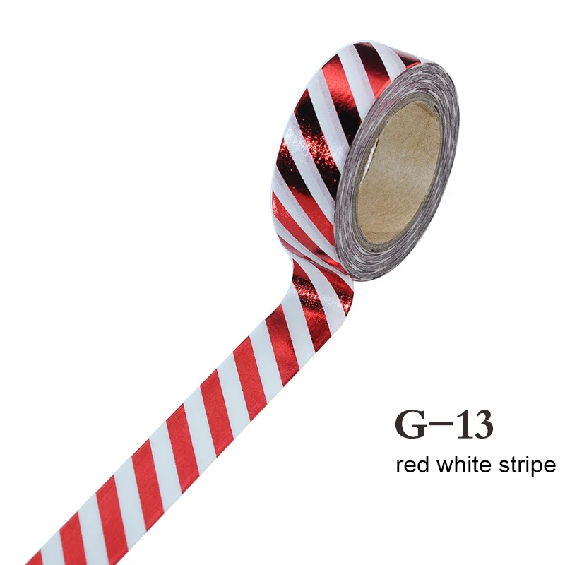 G13 red white stripe DIY Скрапбукинг инструменты самоклеющиеся японский стиль васи лента школьные принадлежности Золотая фольга блеск липкая бумага 15 мм* 10 м - Цвет: G13 red white stripe