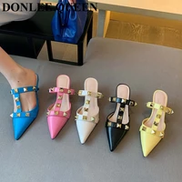 2021 new spring slippers women slip on slides pointed toe low heels shoes fashion brand rivet mules outdoor flip flops chaussure