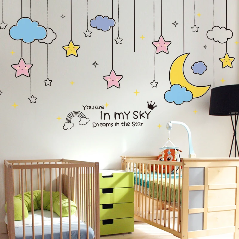 [SHIJUEHEZI] Звезды облака наклейки на стену DIY мультфильм Подвески Наклейки стены для