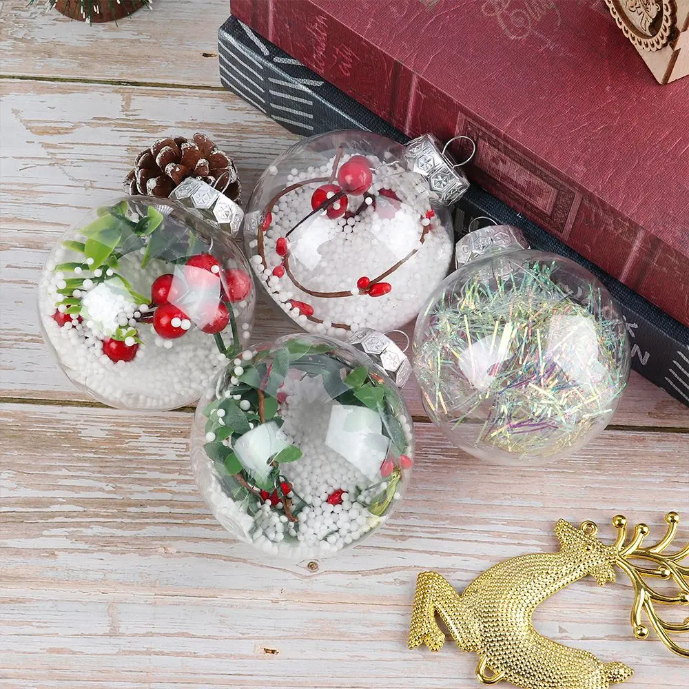 

Christmas Tree Decor Fillable Clear Plastic Ornament Balls with A Silver Rope and Removable Metal Cap Party Decoration DIY Gifts