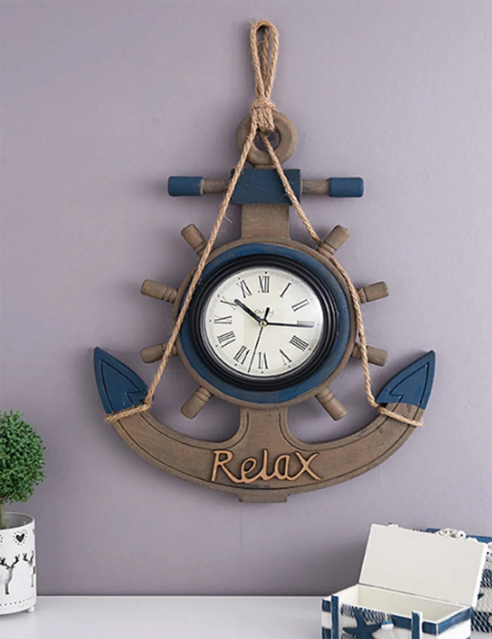 Часы в форме якоря ретро часы Пляжное море морской тематический корабль рулевое