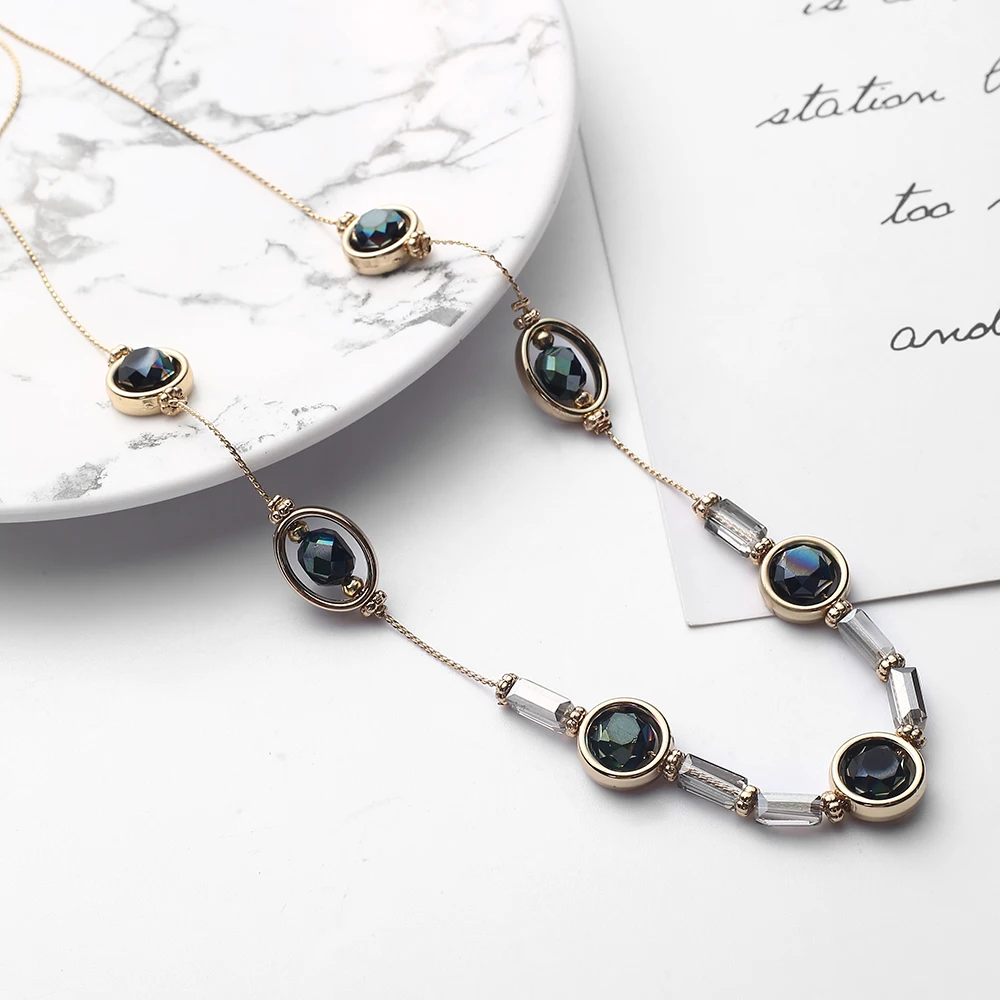 Модное изящное ожерелье из бисера с кристаллами 4 цвета простой стиль позолота