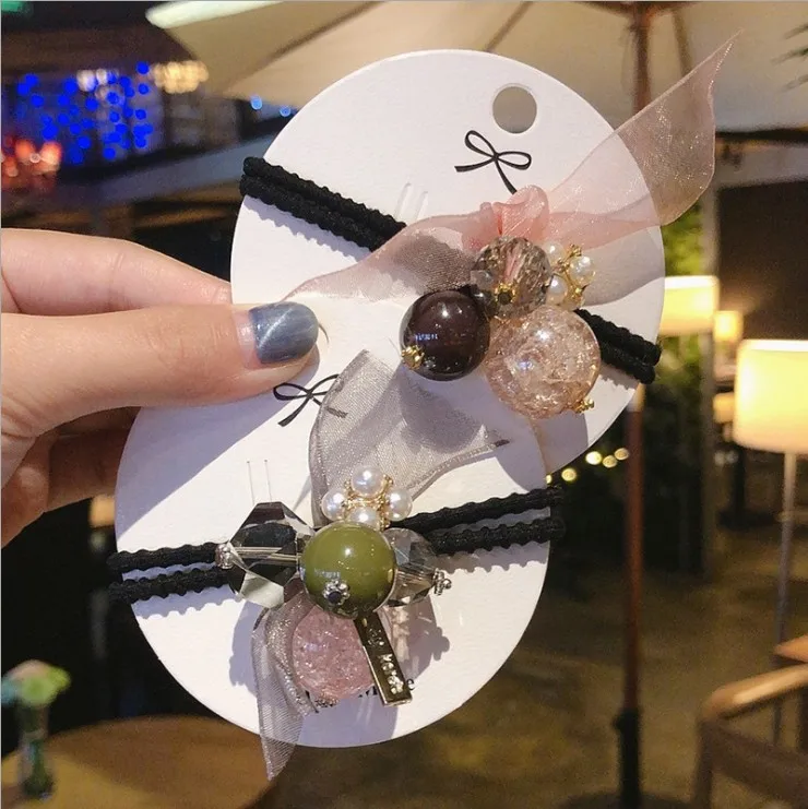 Женская резинка для волос с цветными жемчужинами и кристаллами |