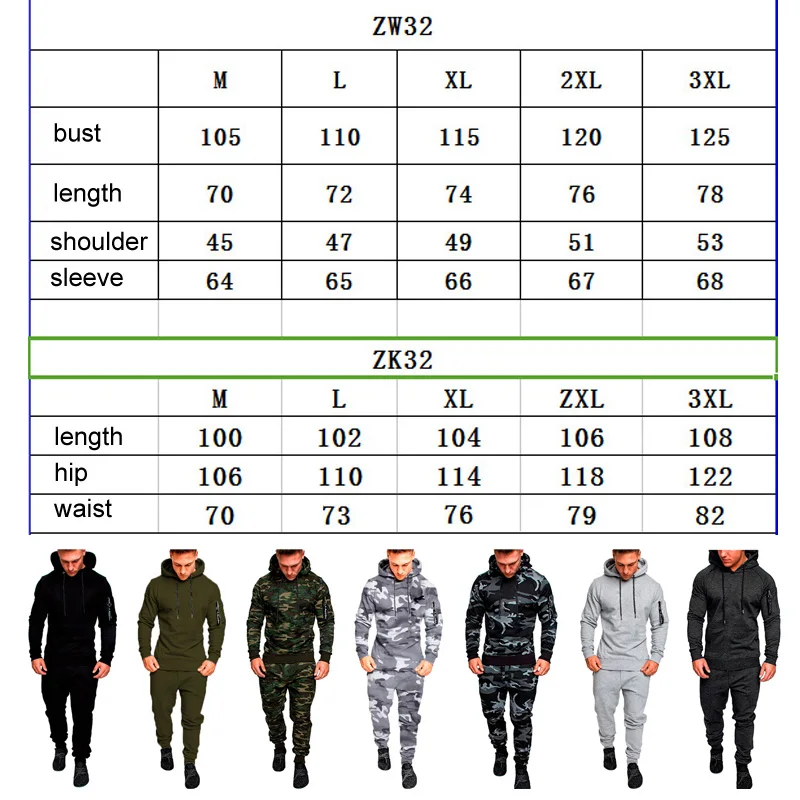 

Camo Men Tracksuit 2 Pieces Set Sweatshirt + Sweatpants Hooded Outerwear Hoodie Set Sporting Male Fitness Camouflage Sweatshirts