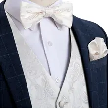 Chaleco de traje blanco para hombre, conjunto de pajarita, chaleco de seda de Cachemira para boda, chaleco Formal de esmoquin, chaqueta informal de negocios sin mangas, DiBanGu (4)