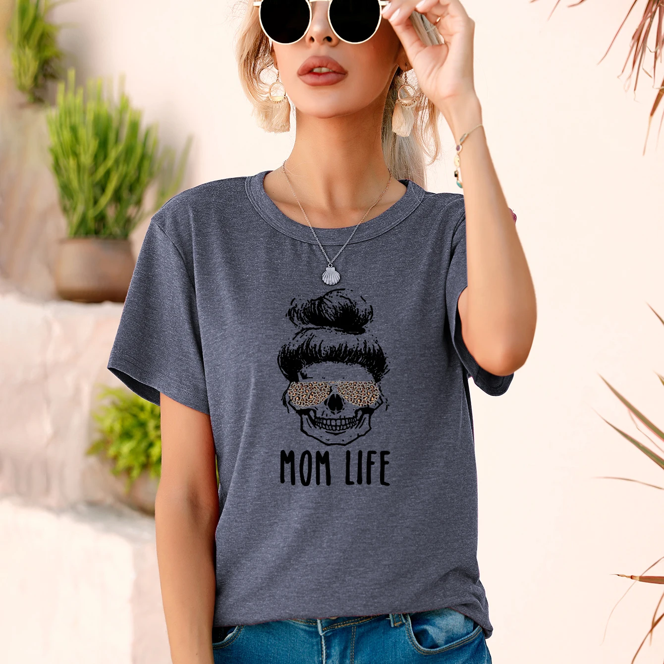 

Harajuku Leisure Korean Style Leopard Mom Life Letter Print Female Clothes Novel Creative Ladies T-Shirt Short Sleeve Ventilate