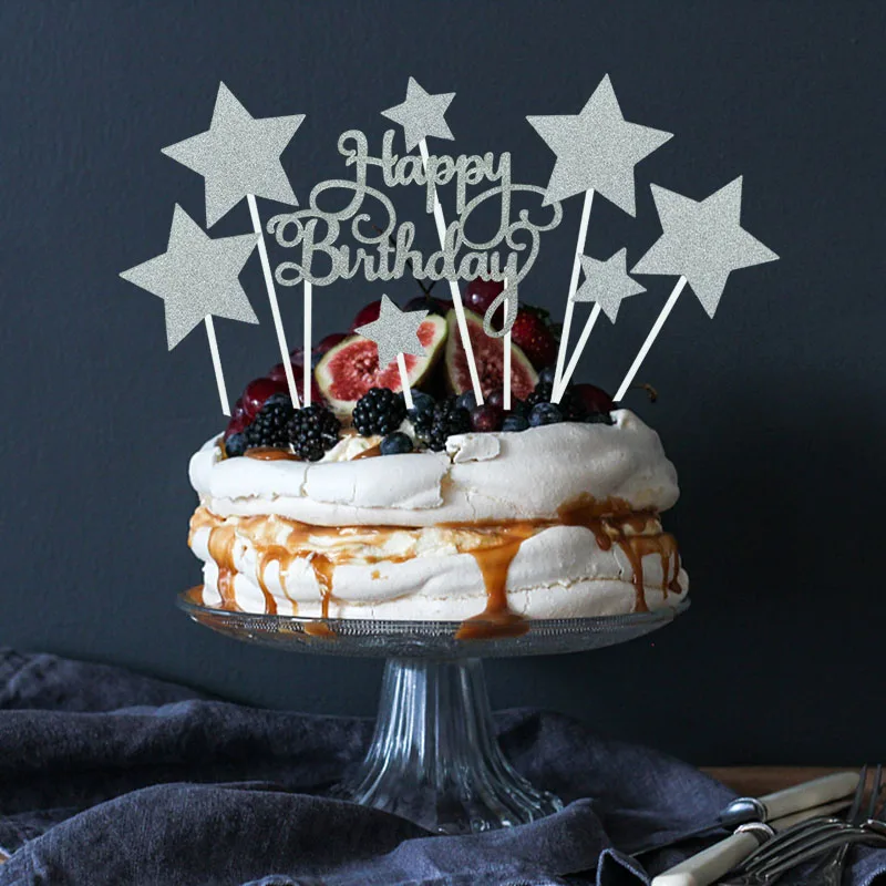 

1 Set Creative Glitter Happy Birthday Cake Topper Heart Star Cupcake Topper For Birthday Party Baby Shower Cake Decor Supplies