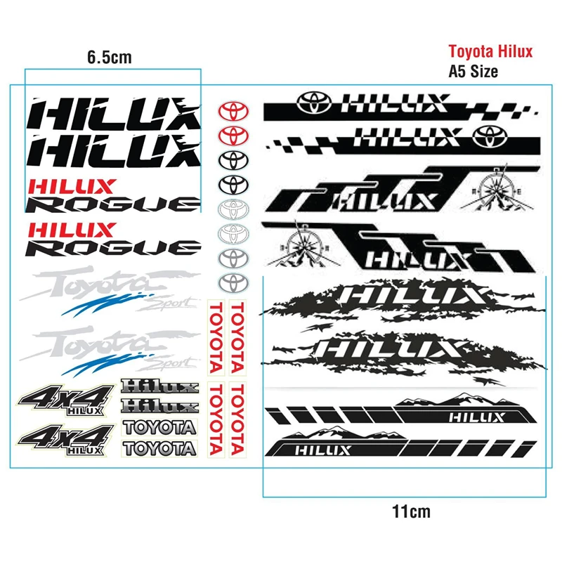 

1/10 радиоуправляемые автомобили Toyota Hilux, альпинистский автомобиль 4x4 внедорожный гусеничный грузовик, наклейки на кузова (Размер A5)