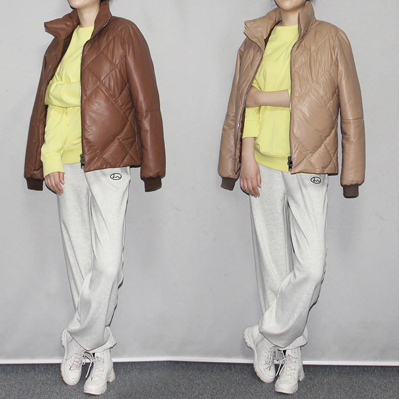 2021 Women's Jacket Duck Down Coat Genuine Sheepskin Lambskin Leather Parkas for Female Winter Clothing Brown Plus Sized XXXXL