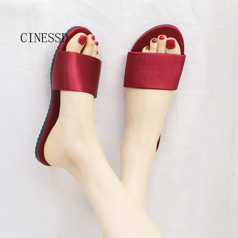 Модные тапочки женская шелковая обувь на низком каблуке повседневная Размер 10