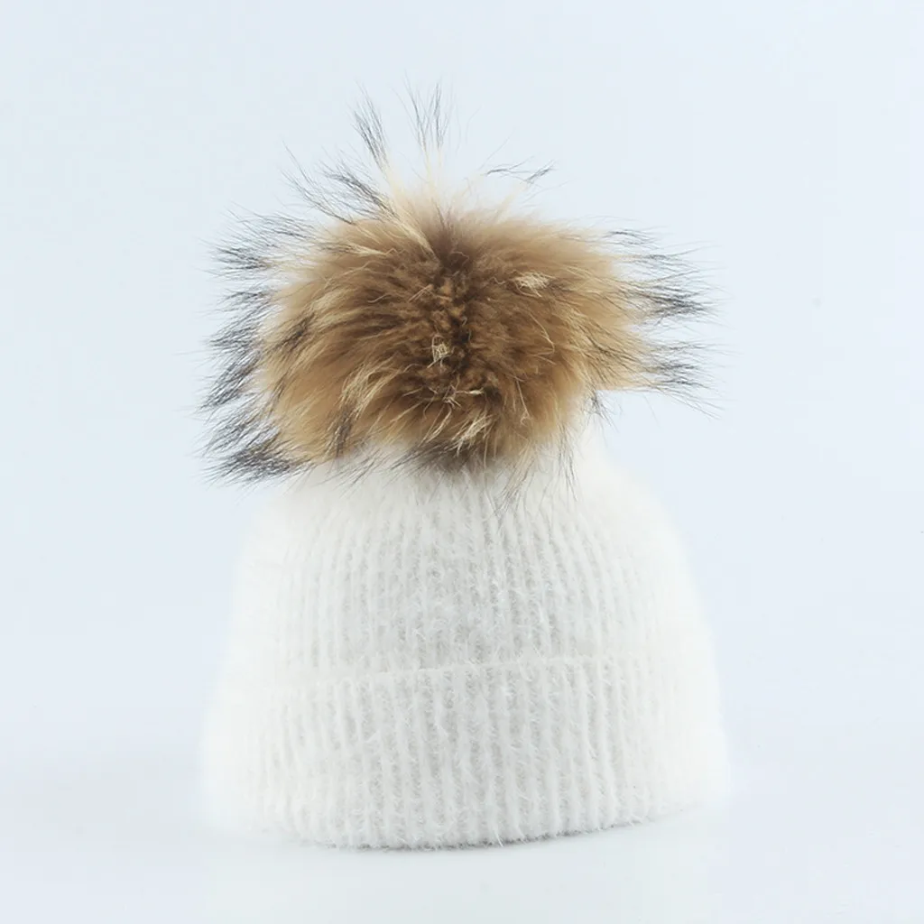 2021 зимние шапки для детей помпоном меховая шапка вязаная круглая Лыжная детские