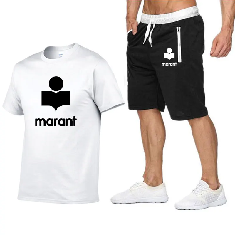 

Men's summer T-shirt set 2 pieces of sportswear basketball suit fitness short-sleeved + shorts suit, O-neck cotton short-sleeved